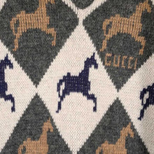 Load image into Gallery viewer, Gucci Equestrian Diamond Jacquard Sweater in Gray and White
