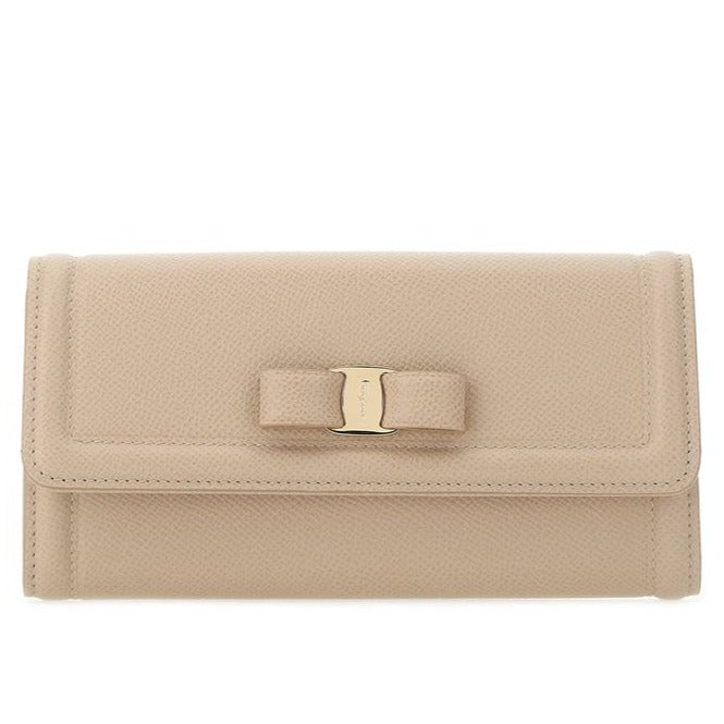 Salvatore Ferragamo Vara Bow Long Wallet in Macadamia Beige