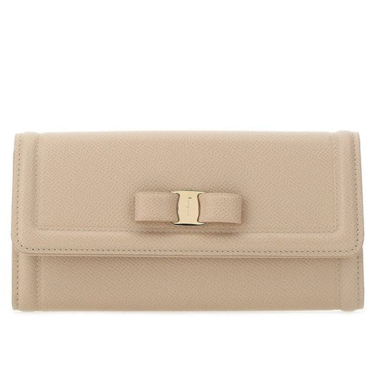Salvatore Ferragamo Vara Bow Long Wallet in Macadamia Beige