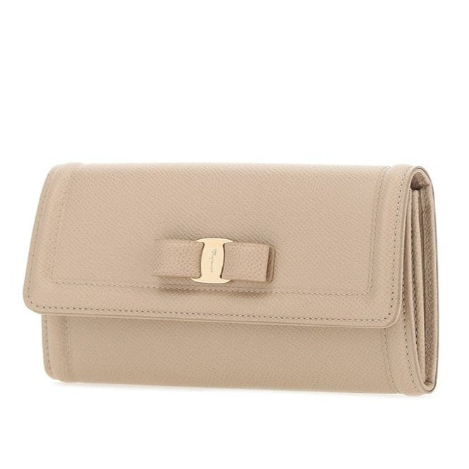 Salvatore Ferragamo Vara Bow Long Wallet in Macadamia Beige