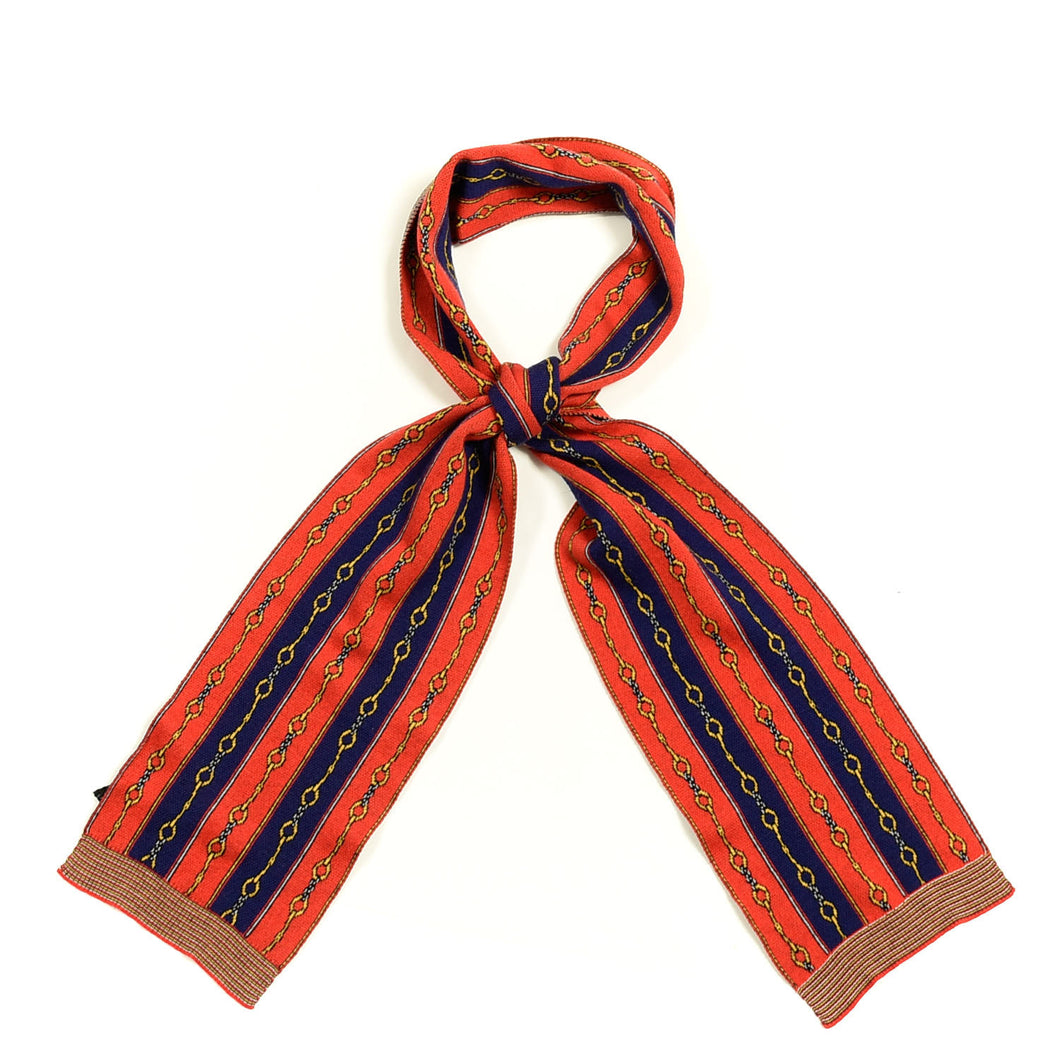 Gucci Cotton Cashmere Horse-bit Chain Scarf in Navy and Red