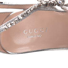Load image into Gallery viewer, Gucci Napa Silk Crystal Crawford Strap Sandal in Silver