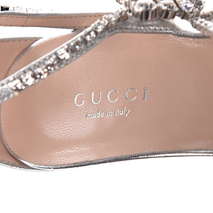 Gucci Napa Silk Crystal Crawford Strap Sandal in Silver