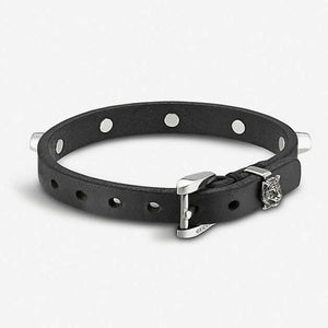 Gucci Studded Feline Head Leather Bracelet in Black