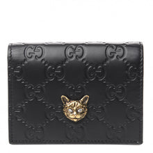 Load image into Gallery viewer, Gucci Guccissima Crystal Cat Card Case in Black