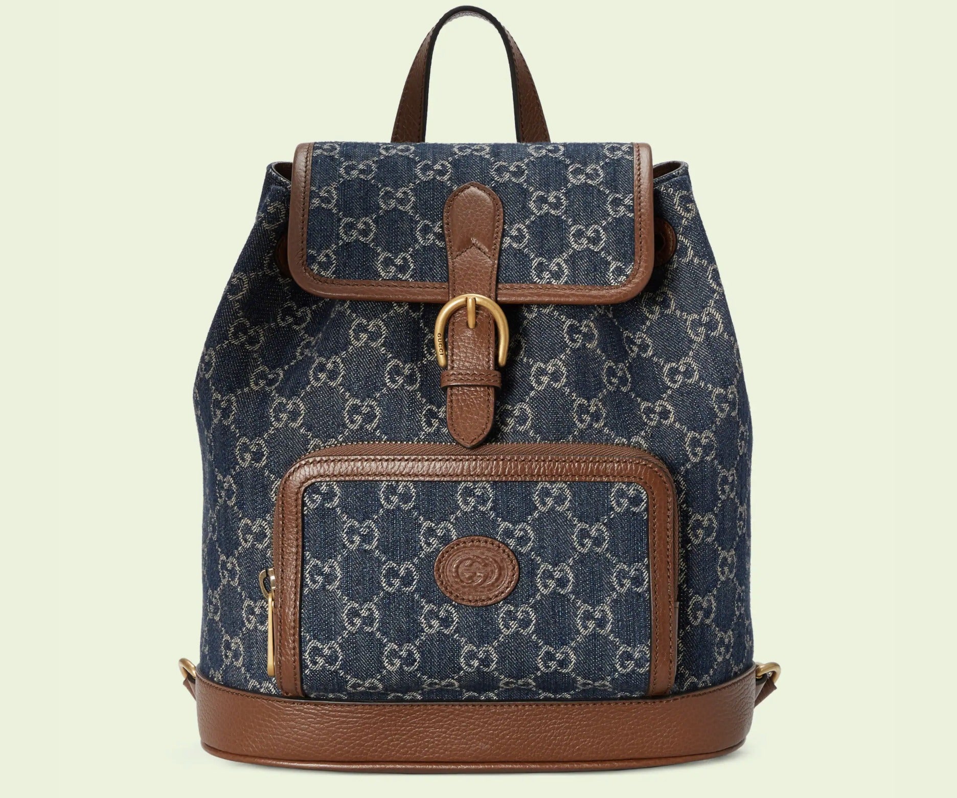Backpack GG Denim with Leather Trim –