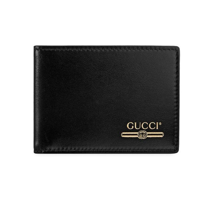 Gucci Mini Print Logo Leather Wallet With Coin Pocket in Black