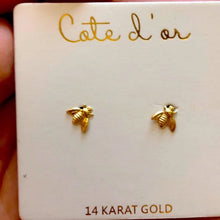 Load image into Gallery viewer, 14K Gold BEE Post Earrings