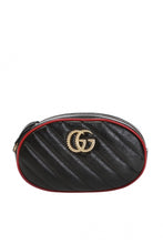 Load image into Gallery viewer, Gucci GG Marmont Matelasse Leather Belt Bag in Black with Red Trim