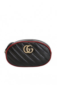 Gucci GG Marmont Matelasse Leather Belt Bag in Black with Red Trim