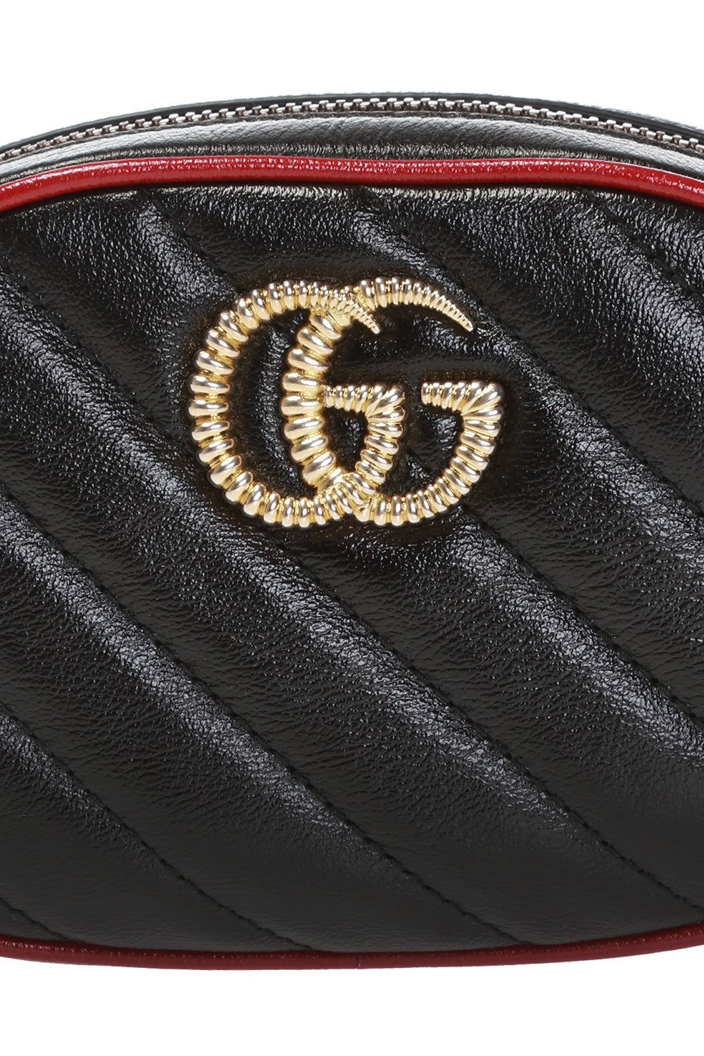 GG Marmont small shoulder bag with wool trim in black leather