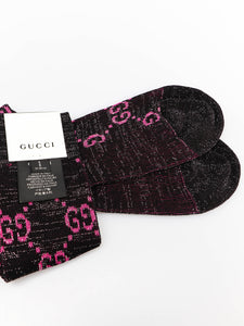 Gucci GG Socks in Black with Pink Lamé GG