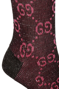 Gucci GG Socks in Black with Pink Lamé GG
