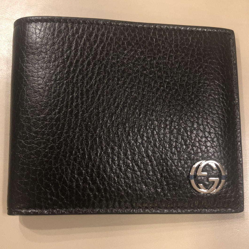 Gucci Black Bifold Short Wallet with Blue Interior