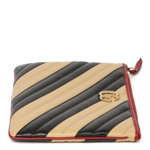 Gucci Calfskin GG Marmont Quilted Leather Pouch in Beige and Black
