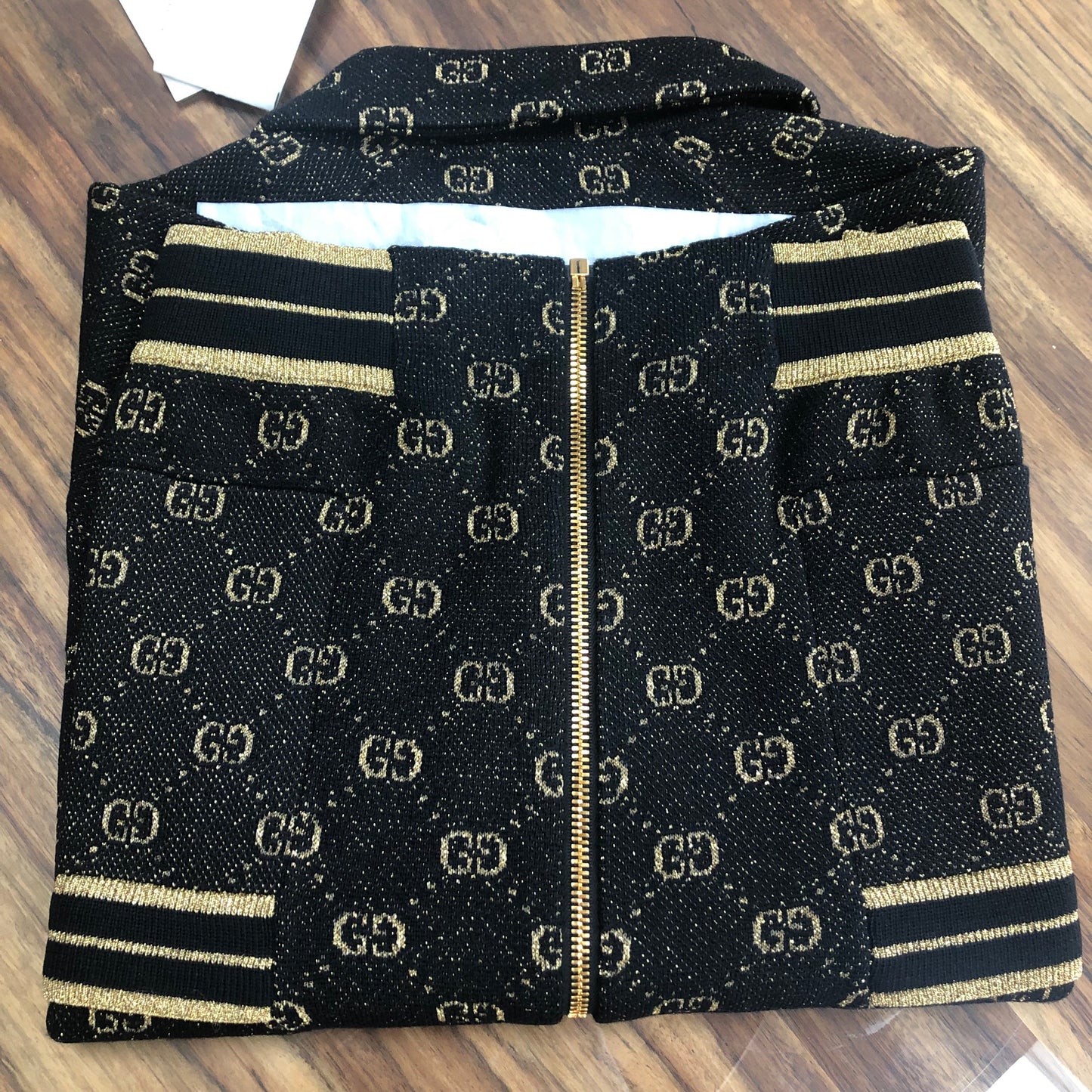 Gucci Black Zipped Cardigan with Gold Lamé GG