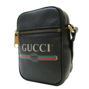 Gucci Logo Print Leather Crossbody Bag in Black