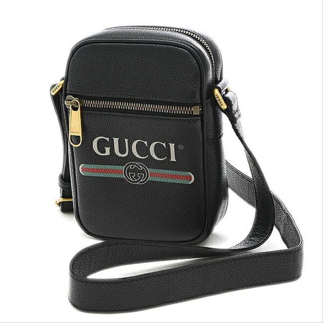 Auth Vintage Gucci Cross Body Black MOnoGram Md in ITaly Leather Purse Bag