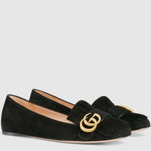 Load image into Gallery viewer, Gucci GG Marmont Suede Flats in Black