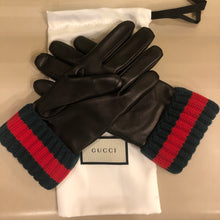 Load image into Gallery viewer, Gucci Lambskin Cashmere Lined Gloves with Knit Web Cuff