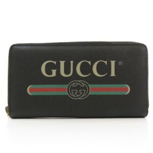 Gucci Printed Logo Leather Zip Around Wallet in Black