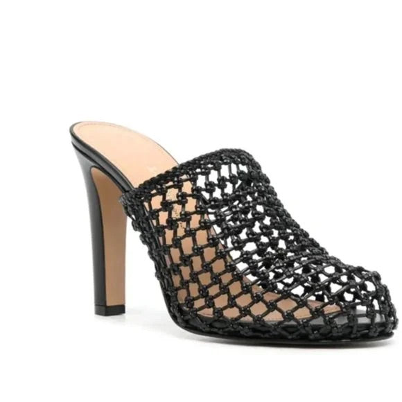 Salvatore Ferragamo Ellas X5 Caged Leather Heel Mules in Black