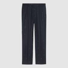 Gucci Wool Jacquard Pants in Dark Blue