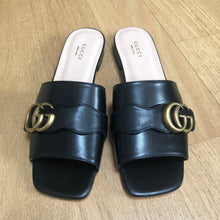 Load image into Gallery viewer, Gucci GG Marmont Leather Slide Sandals in Black