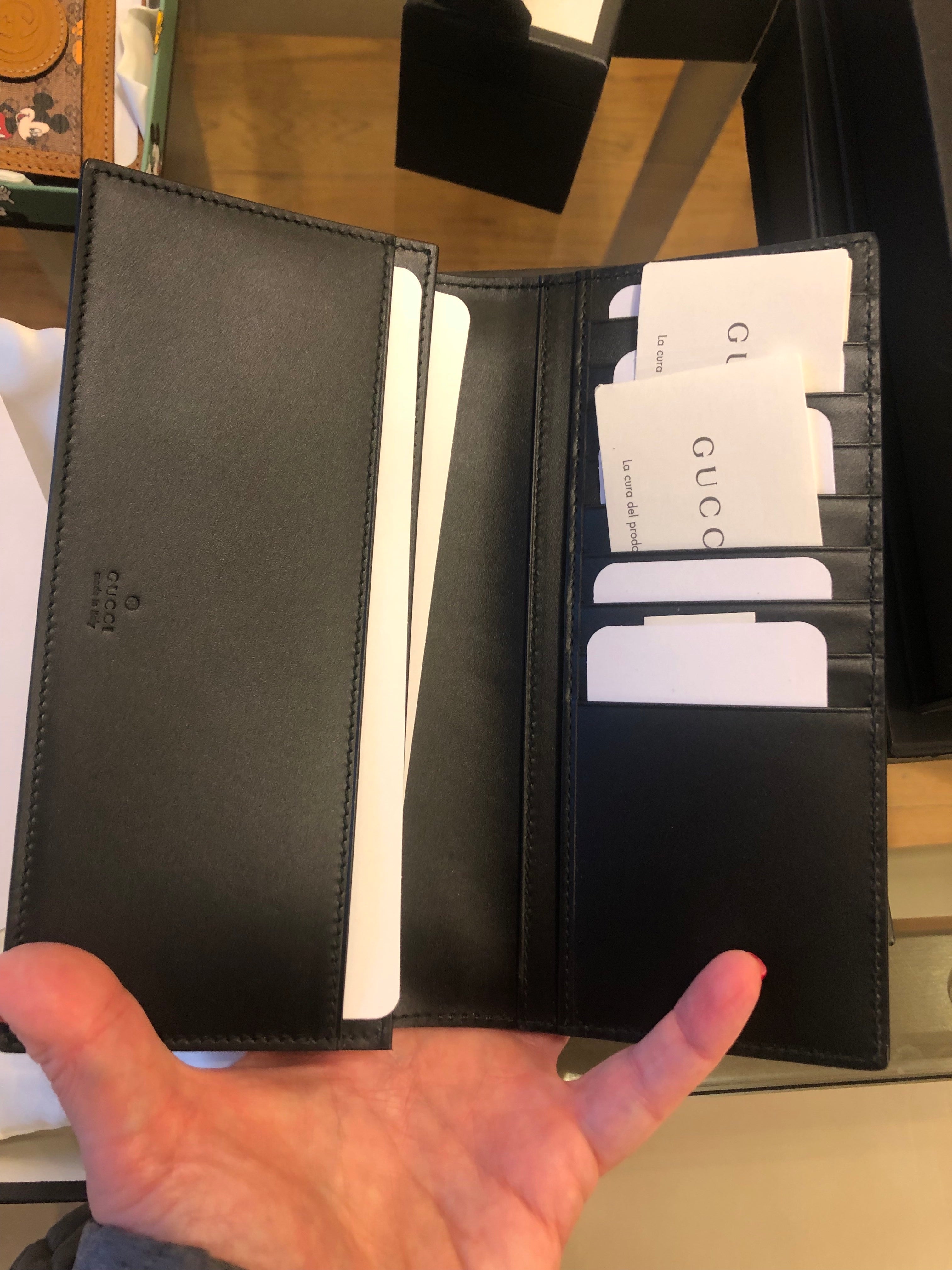 GUCCI Black Leather Long Wallet GG Pattern