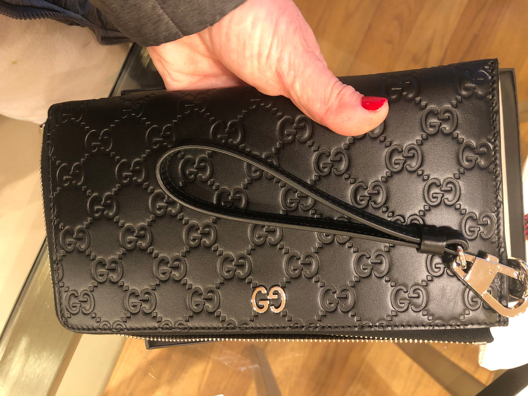 Gucci Guccissima Print Zip Around Wristlet with Removable Strap