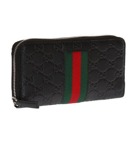 Gucci Guccissima with Web Zip Around Wallet in Black