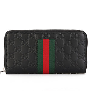 Gucci Guccissima with Web Zip Around Wallet in Black