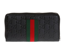 Load image into Gallery viewer, Gucci Guccissima with Web Zip Around Wallet in Black