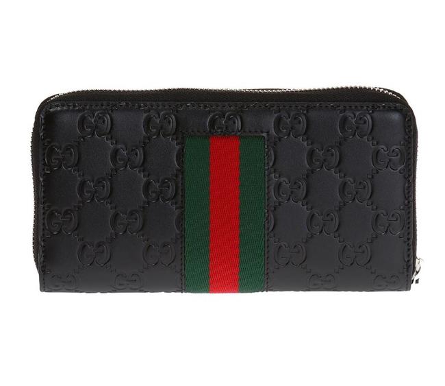 Gucci Guccissima with Web Zip Around Wallet in Black