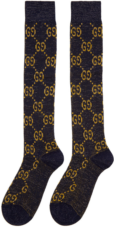 Gucci GG Ankle Socks in Yellow with Silver Lamé GG M (9) = 20-22 cm