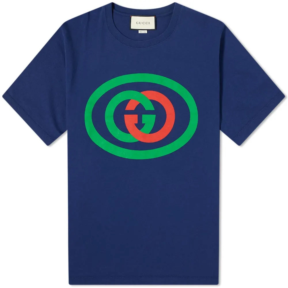 Gucci Oversized Jersey Cotton Blue T-Shirt With Logo