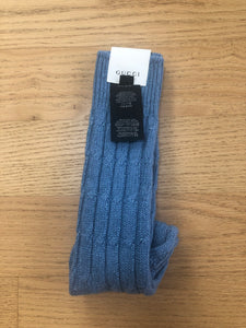 Gucci Cable Knit Threaded Socks with Blue Lamé