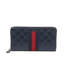 Load image into Gallery viewer, Gucci Guccissima with Web Zip Around Wallet in Navy