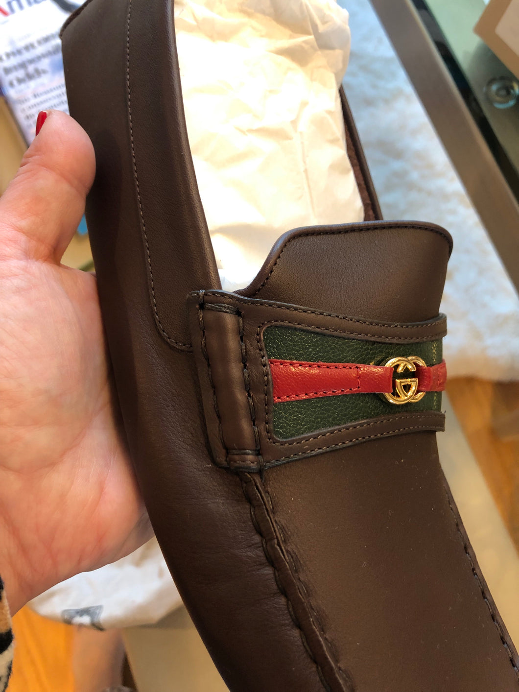 Gucci Web and Interlocking GG Driver Loafers in Brown