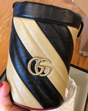Load image into Gallery viewer, Gucci GG Marmont Bucket Bag in Black and Beige with Red Trim