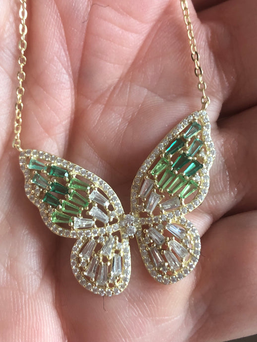 Gavriel Butterfly Necklace with Green and White Crystals