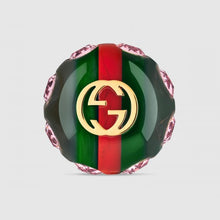 Load image into Gallery viewer, Gucci Crystal Sylvie Vintage Style Web Brooch in Green
