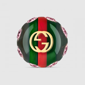 Gucci Crystal Sylvie Vintage Style Web Brooch in Green