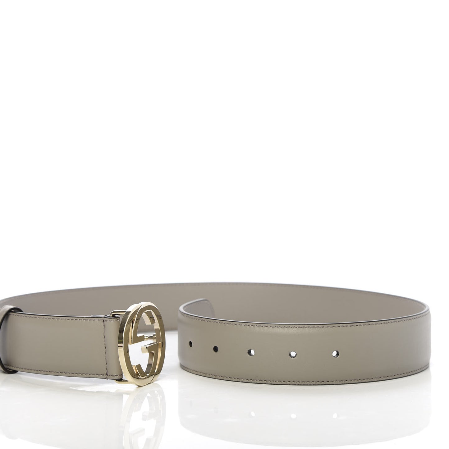 Gucci Interlocking GG Calfskin Belt in Lead Gray