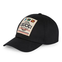 Load image into Gallery viewer, Gucci Worldwide Patch Canvas Baseball Cap in Black