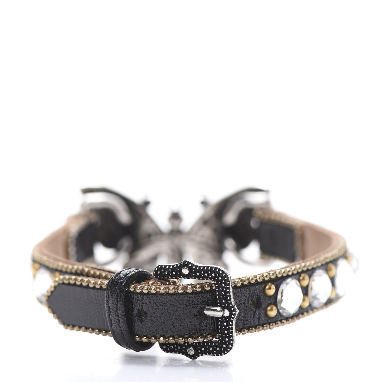 Gucci Crystal Butterfly Leather Cuff Bracelet in Black