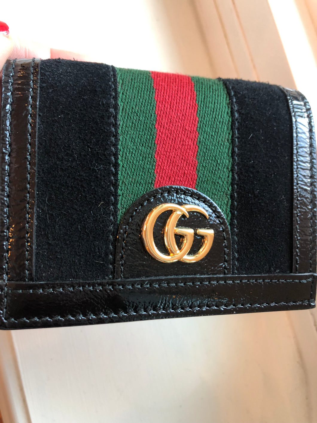 Gucci Web Stripe Card Case in Black Suede