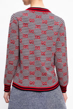 Load image into Gallery viewer, Gucci Ivory, Blue, and Red Wool Cardigan with GG Pattern