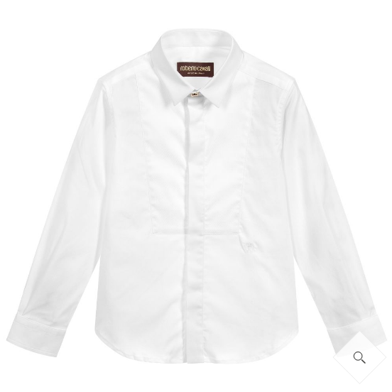 This boy's white shirt from Roberto Cavalli is made in luxuriously soft and lightweight cotton that will move with him to stay comfortable all day! It has hidden button fastenings on the front, with a logo embossed gold button on the collar. The designer's logo is embroidered in white on the front for recognizable luxury. For any formal occasion, any little man will look fashionable and ready to take on the day with this button up!