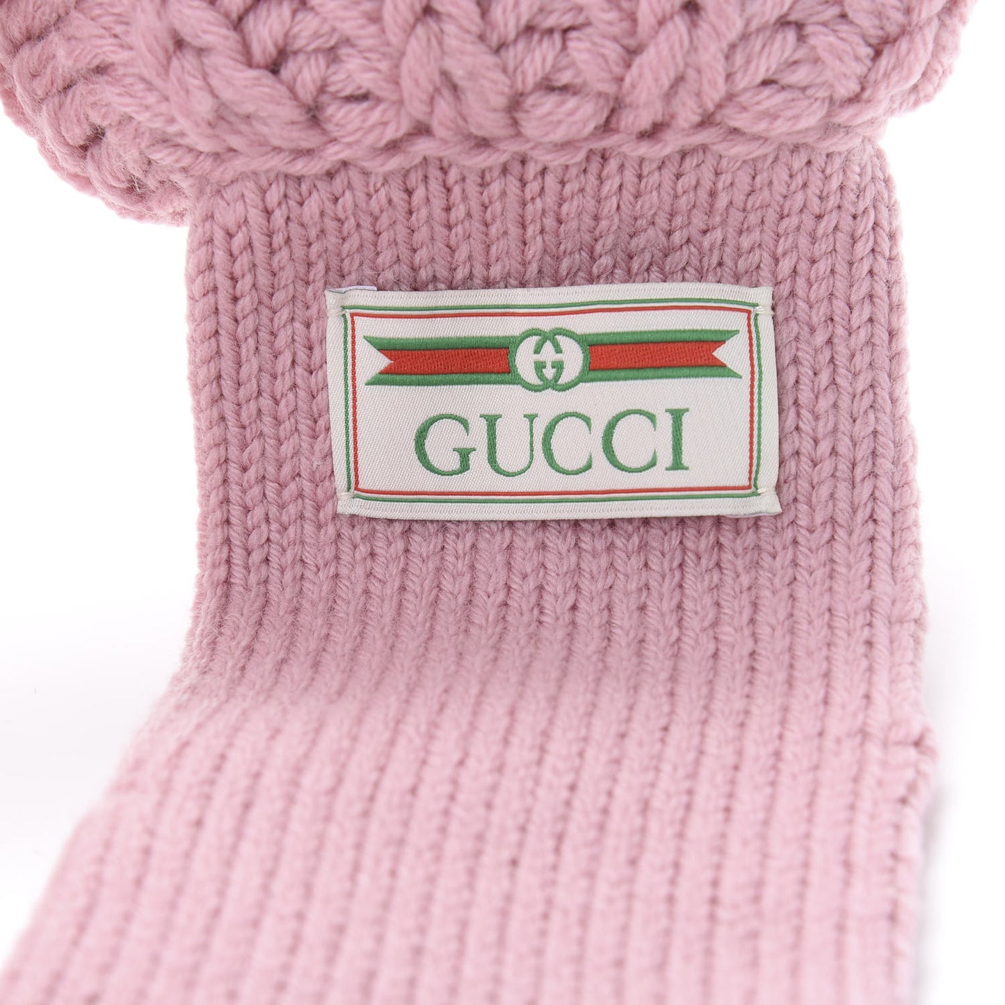 Gucci Wool Knit Tricot Logo Gloves in Rose Red